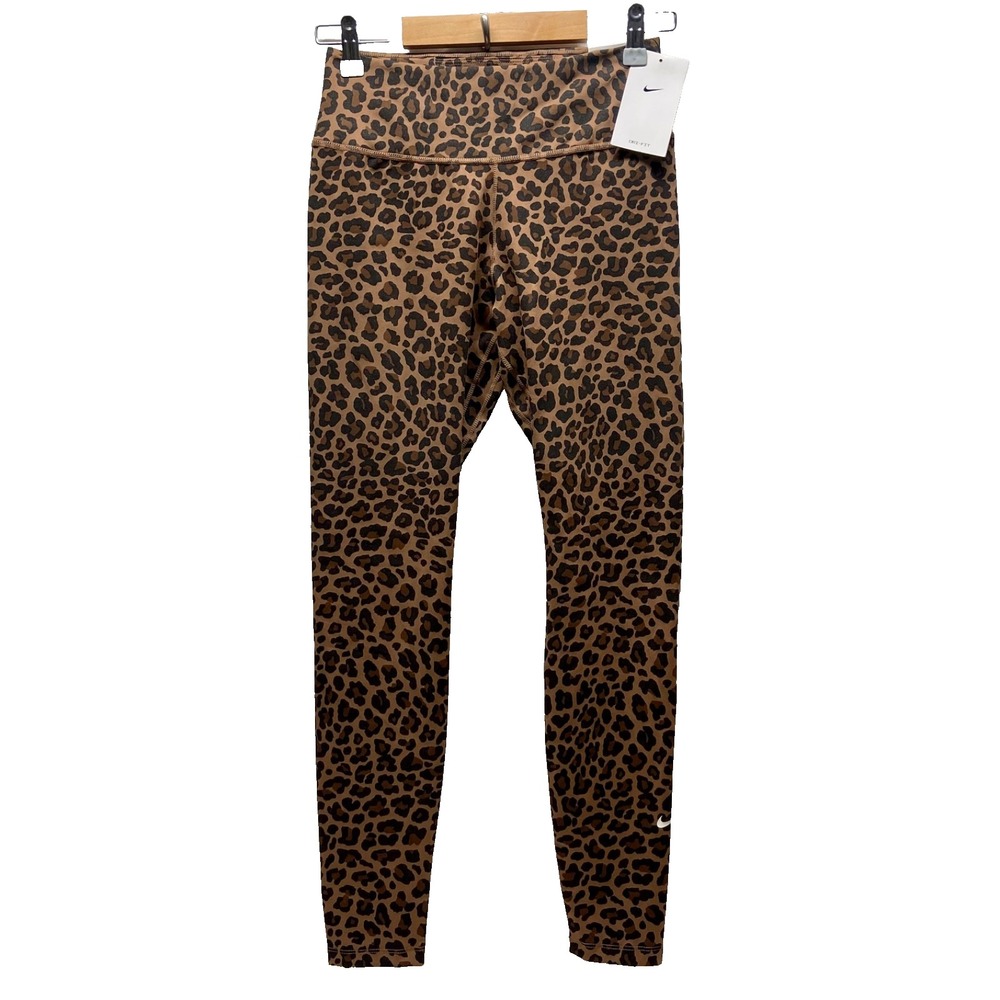 Nike One Leggings Women's Small Leopard Print Shimmer High Rise 7/8 Length NWT